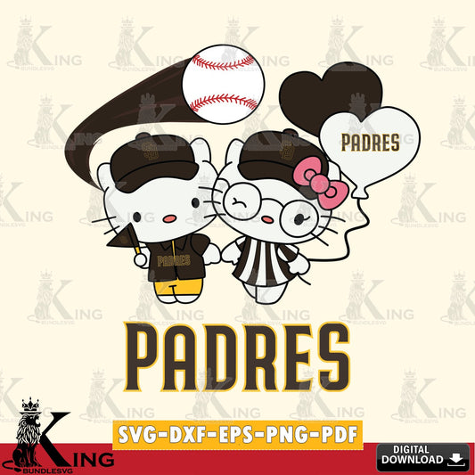 Variety pack of San Diego Padres Hello Kitty baseball couple, versatile clip art for stickers, decals, and mugs