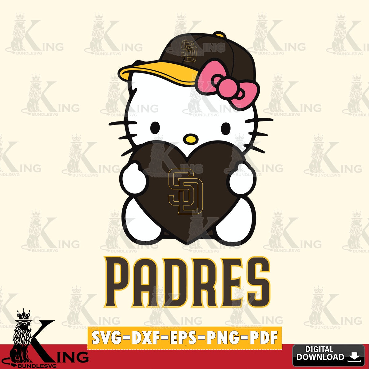 Jumbo collection of San Diego Padres Hello Kitty baseball heart, versatile clip art for stickers, decals, and mugs
