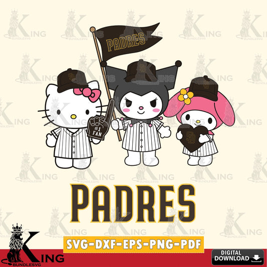 High-quality graphic of San Diego Padres Kawaii friends Baseball, SVG PNG design suitable for Glowforge and laser cutting