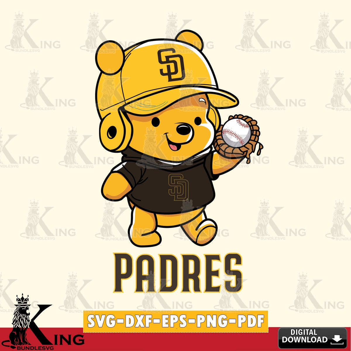 Beautiful illustration of San Diego Padres Pooh Bear Baseball, high-quality vector for DIY scrapbooking and home decor