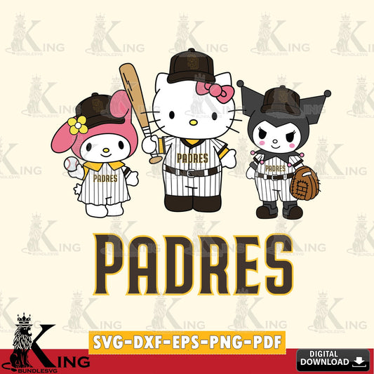Complete bundle for San Diego Padres Squad kitty kuromi melody, digital file for silhouette cameo and cricut projects