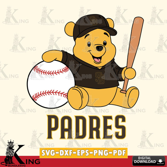 Digital download featuring San Diego Padres Winnie the Pooh baseball star player, a digital download for Cricut Maker and paper