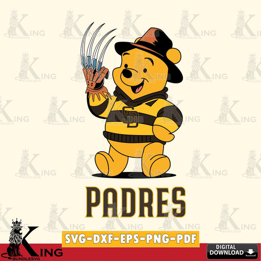 Creative design featuring San Diego Padres Winnie the Pooh Freddy Krueger baseball SVG PNG files perfect for Cricut and