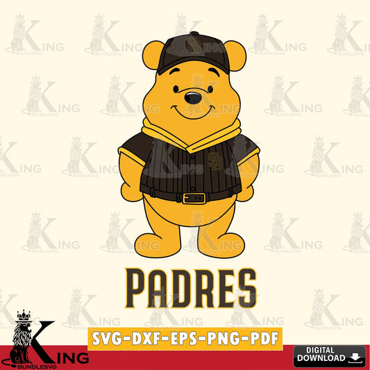 High-quality graphic of San Diego Padres Winnie the Pooh Game Day, crafting file for iron-on transfer and vinyl decals.