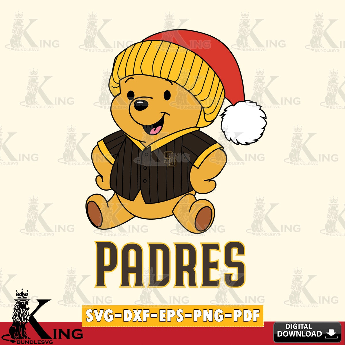 Digital download featuring San Diego Padres Winnie the Pooh Play Ball SVG PNG design suitable for Glowforge and laser cutting