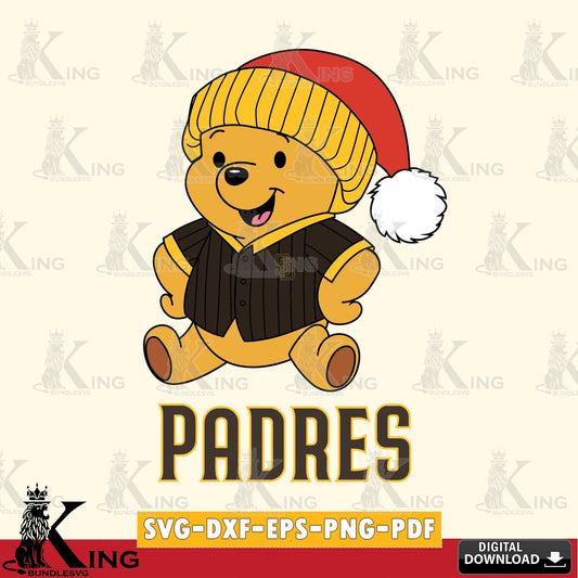 Digital download featuring San Diego Padres Winnie the Pooh Play Ball SVG PNG design suitable for Glowforge and laser cutting