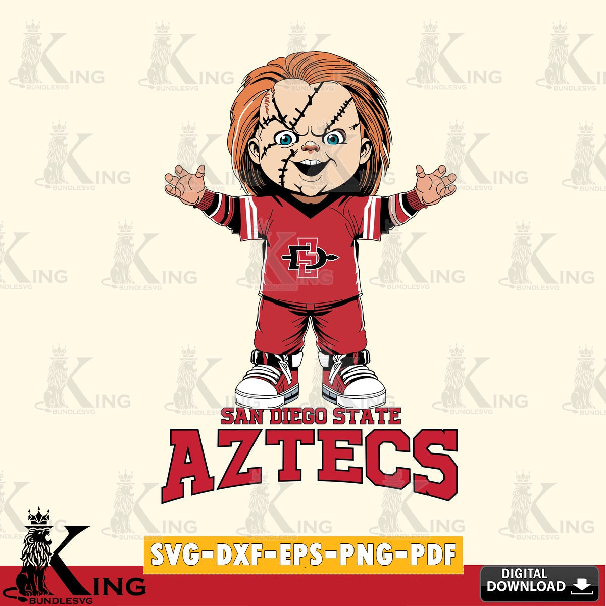 Eye-catching graphic of San Diego State Aztecs Chucky Football, NCAA cut file ideal for vinyl projects and T-shirt printing.