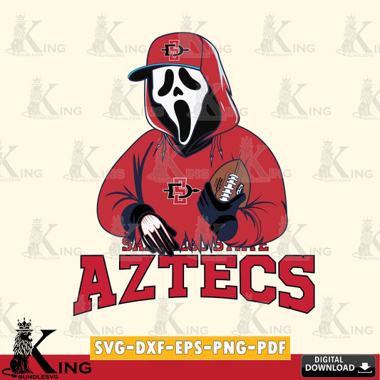 Artistic drawing of San Diego State Aztecs Ghostface Scream football player, a digital download for Cricut Maker and paper crafts.