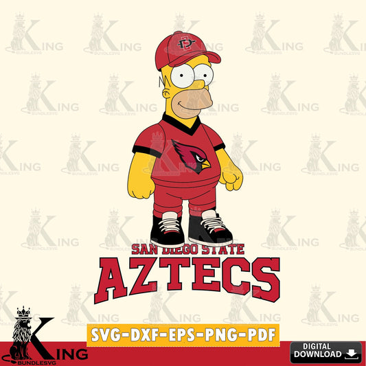 Digital download featuring San Diego State Aztecs Homer Simpson football vector art for engraving, cutting, and printing