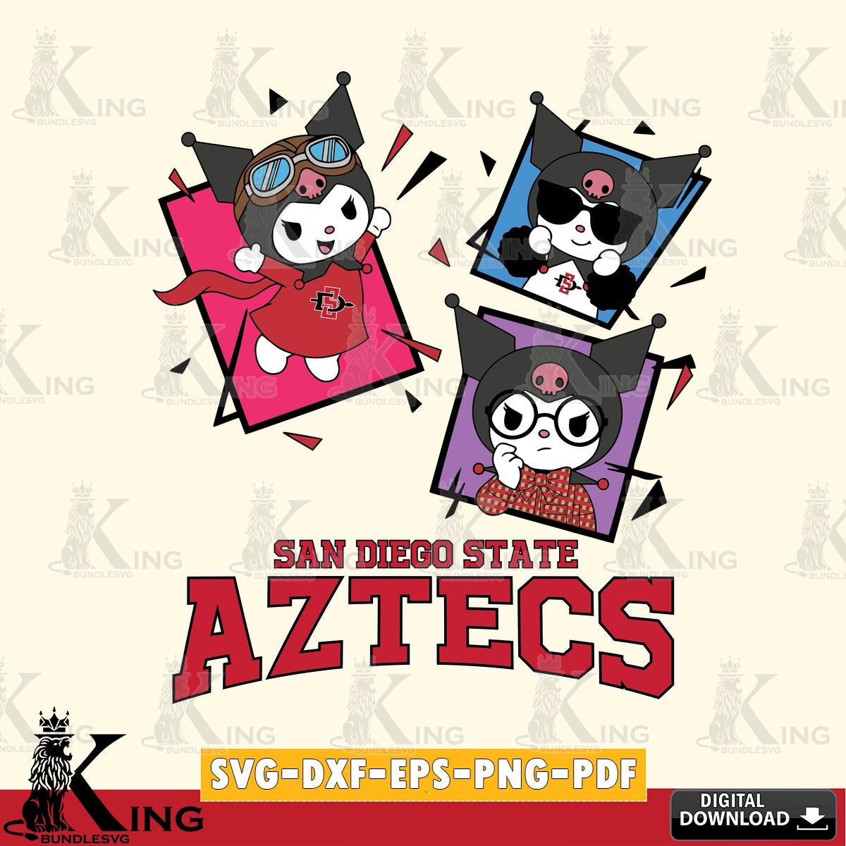 San Diego State Aztecs Kuromi Action Football SVG file, Cricut, Cut file  , Digital Download , Instant Download, Sanrio svg, Clipart