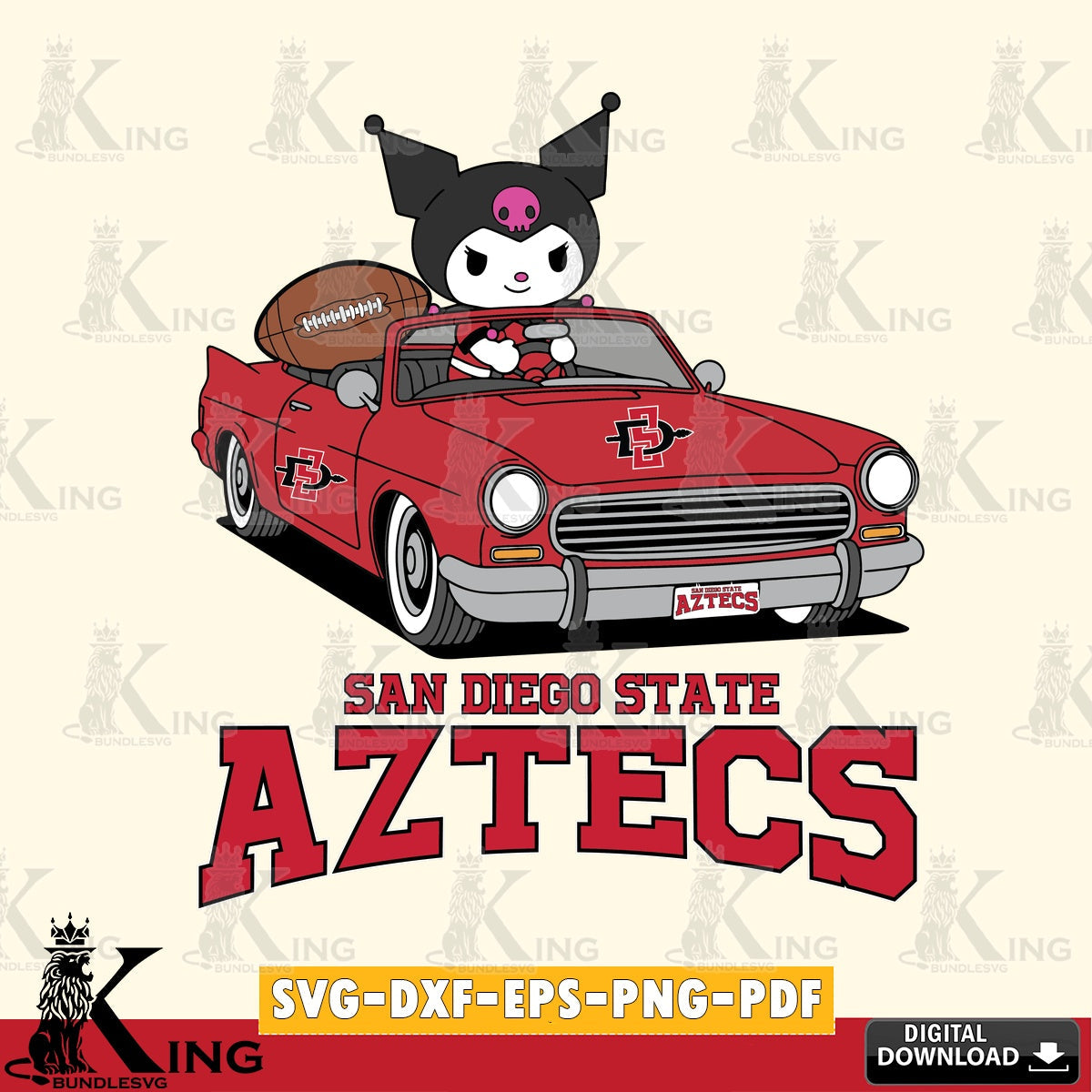 San Diego State Aztecs Kuromi Car Football Game SVG file, Cricut, Cut file  , Digital Download , Instant Download, Sanrio svg, Clipart