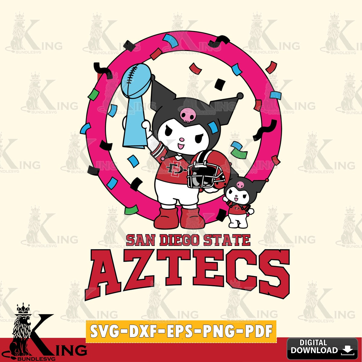 San Diego State Aztecs Kuromi Football Champion SVG file, Cricut, Cut file  , Digital Download , Instant Download, Sanrio svg, Clipart