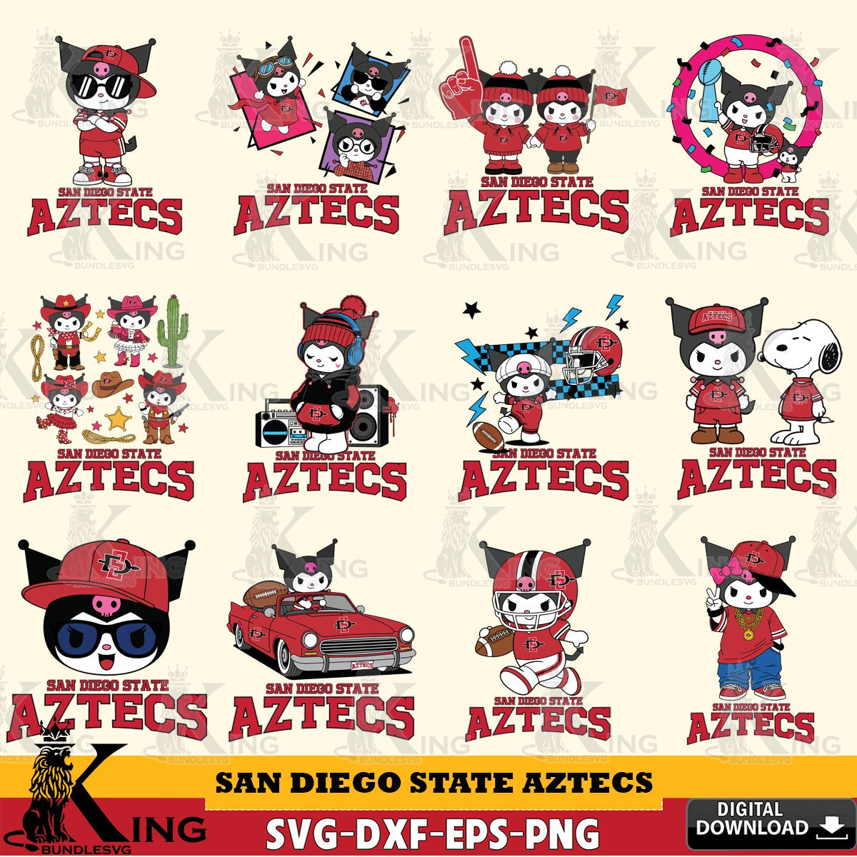 San Diego State Aztecs Kuromi Football Jersey NCAA Bundle SVG file, Cricut, Cut file  , Digital Download , Instant Download, Sanrio svg, Clipart
