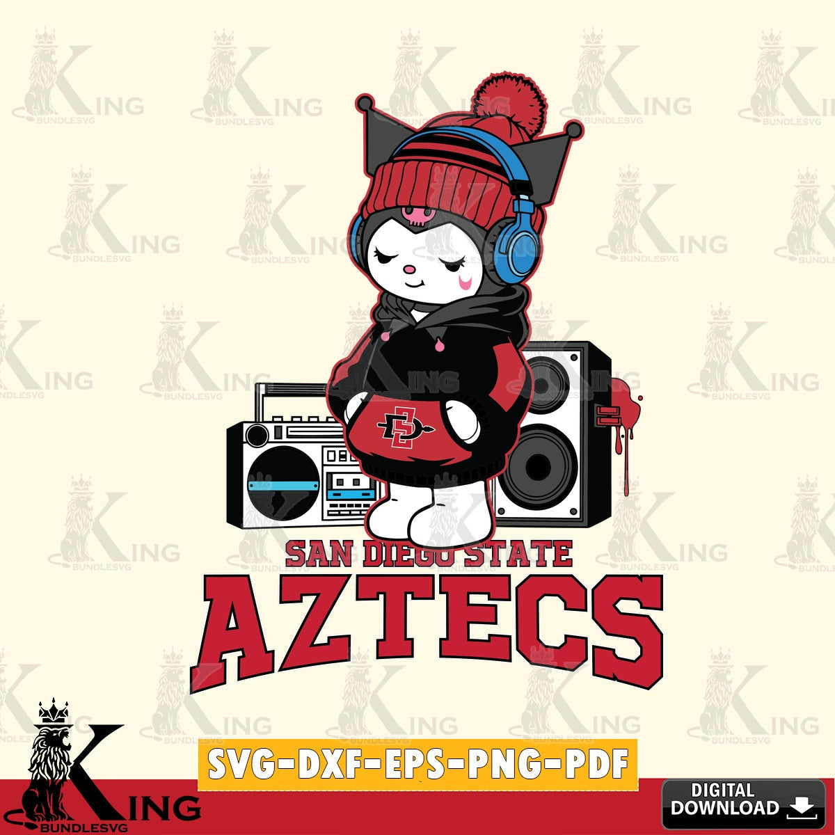 San Diego State Aztecs Kuromi Football Music SVG file, Cricut, Cut file  , Digital Download , Instant Download, Sanrio svg, Clipart