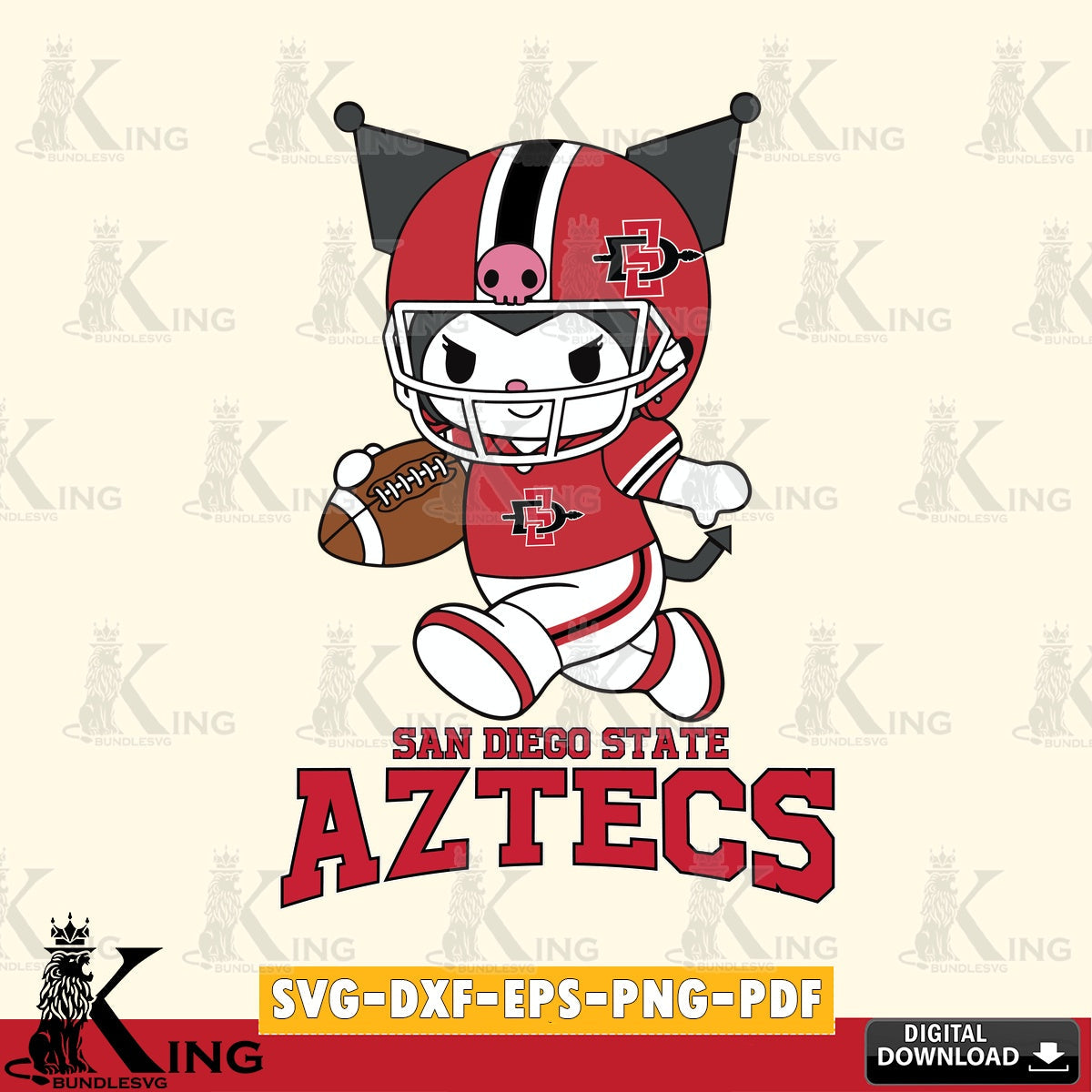 San Diego State Aztecs Kuromi Football Run SVG file, Cricut, Cut file  , Digital Download , Instant Download, Sanrio svg, Clipart