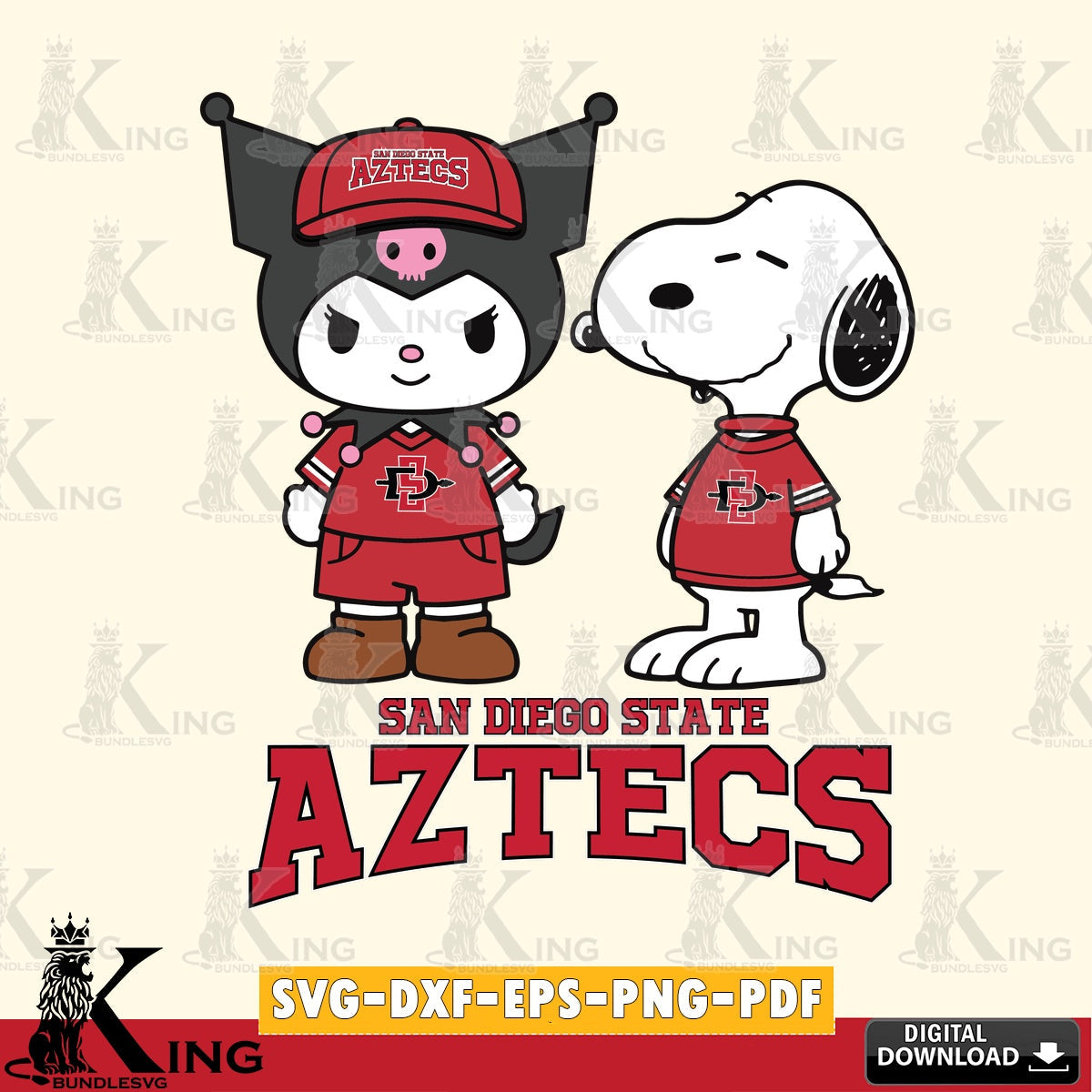 San Diego State Aztecs Kuromi Snoopy Football SVG file, Cricut, Cut file  , Digital Download , Instant Download, Sanrio svg, Clipart