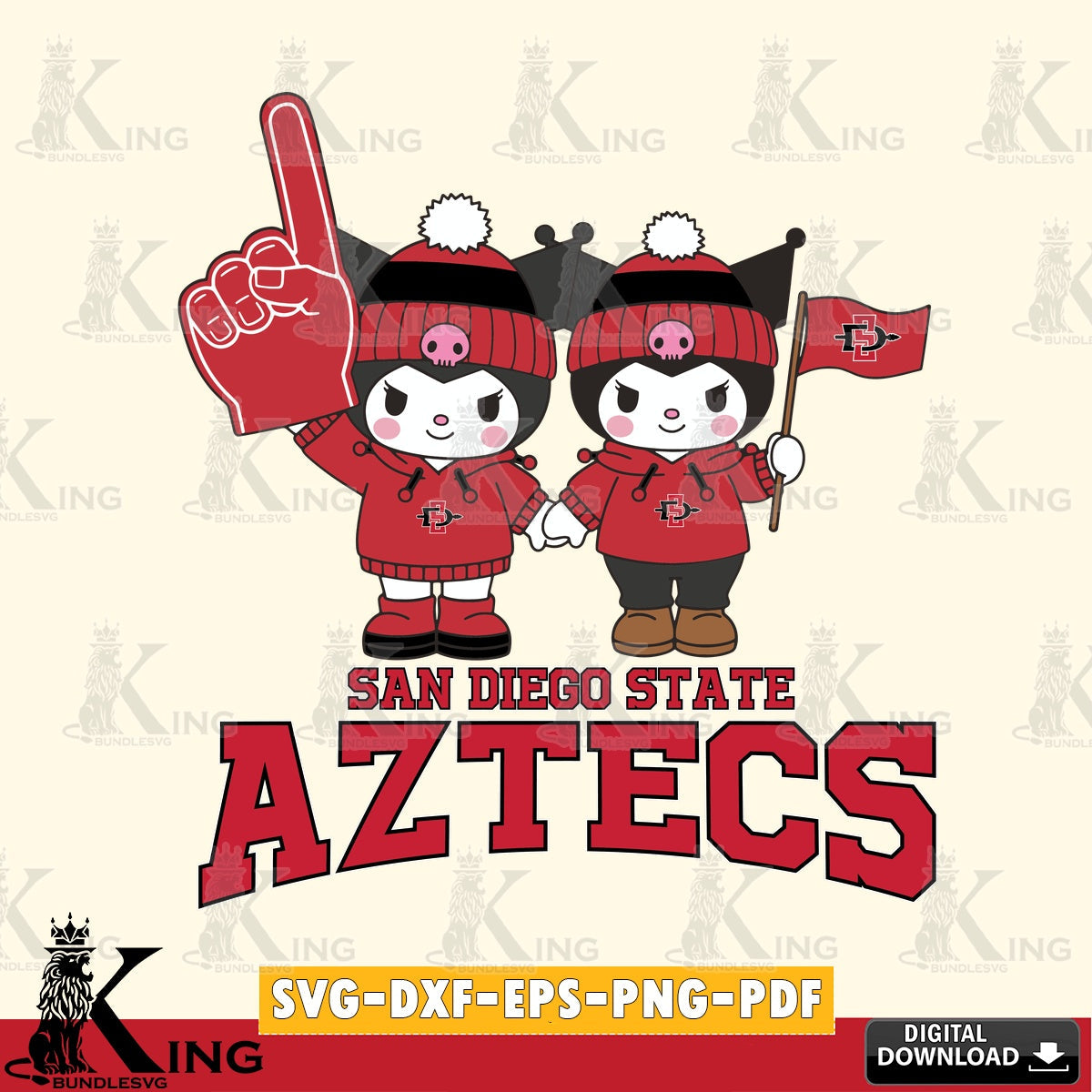 San Diego State Aztecs Kuromi rugby Fan SVG file, Cricut, Cut file  , Digital Download , Instant Download, Sanrio svg, Clipart