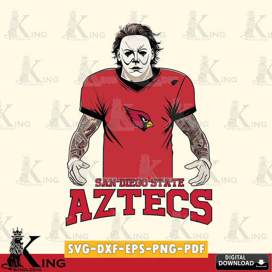 Hand-drawn style art of San Diego State Aztecs Michael Myers tattoo football, SVG cut file for personalized gifts and laser