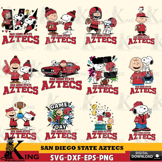 San Diego State Aztecs Peanuts Football NCAA Bundle SVG, Cricut, Cut file  , Digital Download , Instant Download, Peanuts svg, NCAA svg, Football svg, Sport svg