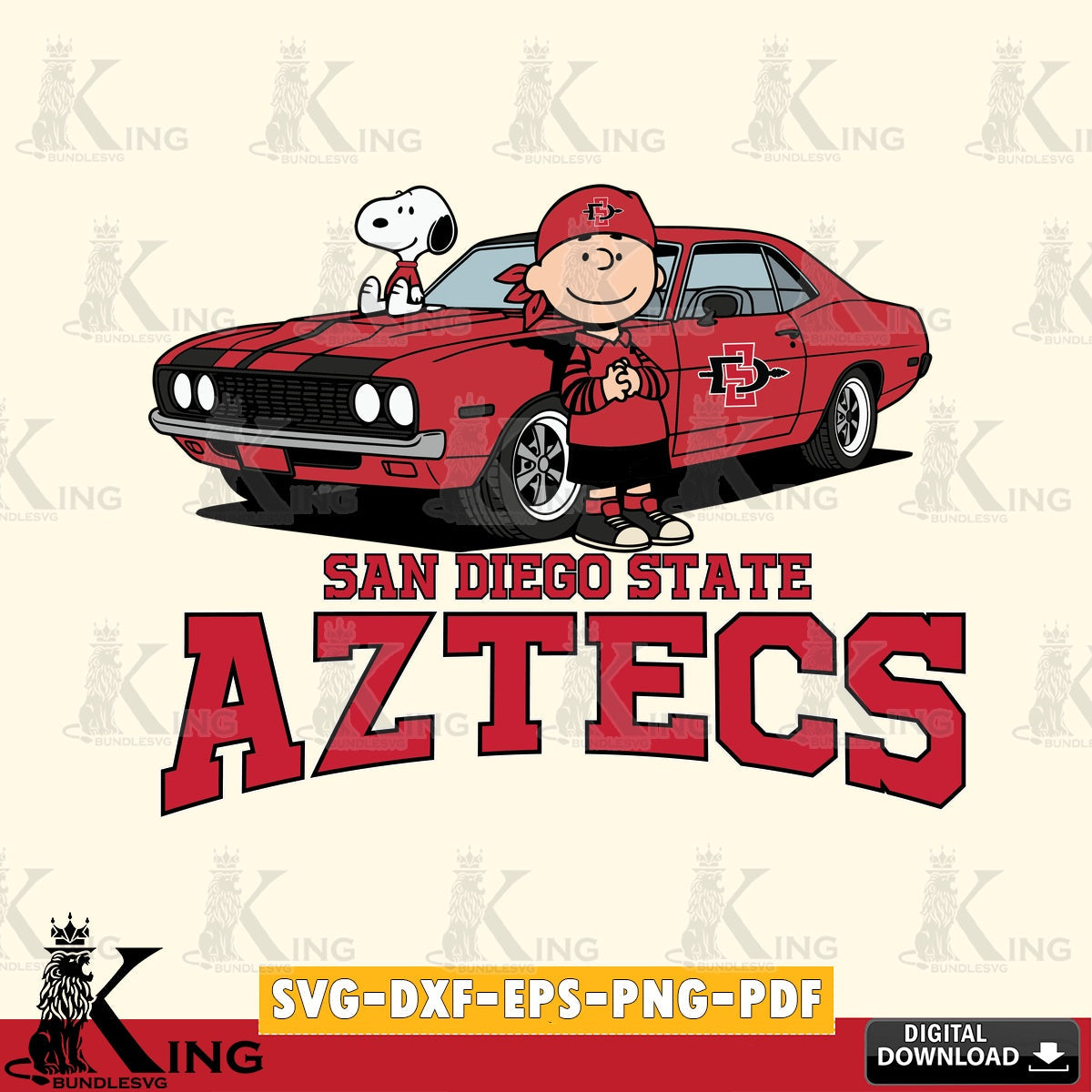 San Diego State Aztecs Peanuts Muscle Car SVG, Cricut, Cut file  , Digital Download , Instant Download, Peanuts svg, NCAA svg, Football svg, Sport svg
