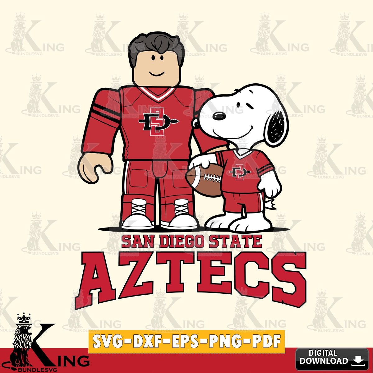 San Diego State Aztecs Roblox & Snoopy Football SVG file , NCAA Cricut,  File cut , Digital Download , PDF File