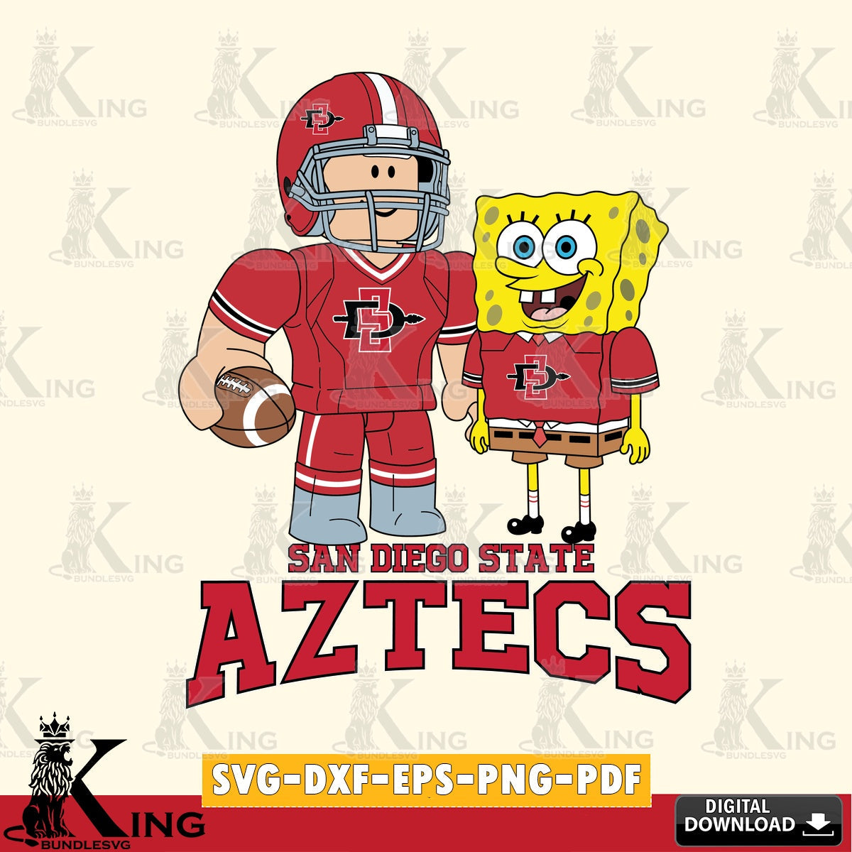 San Diego State Aztecs Roblox & Spongebob Football SVG file , NCAA Cricut,  File cut , Digital Download , PDF File