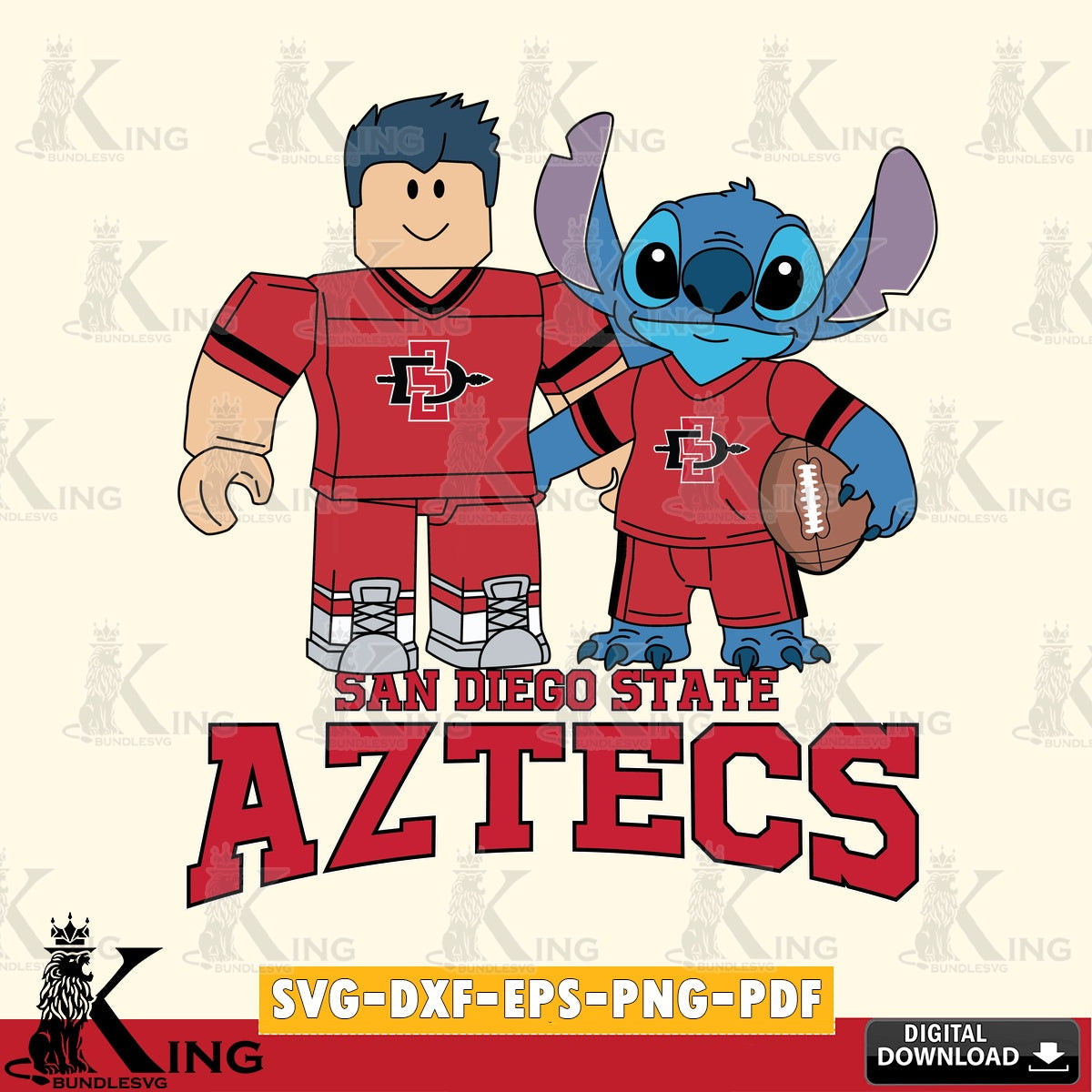 San Diego State Aztecs Roblox & Stitch Football SVG file , NCAA Cricut,  File cut , Digital Download , PDF File