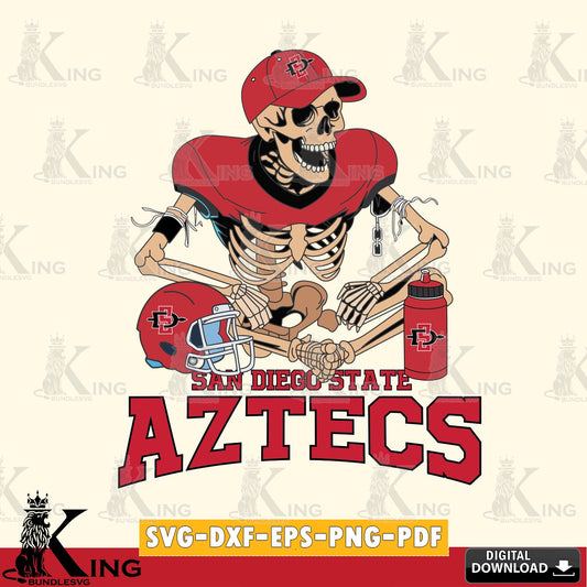 Vector design showing a San Diego State Aztecs skeleton football player, versatile clip art for stickers, decals, and mugs.