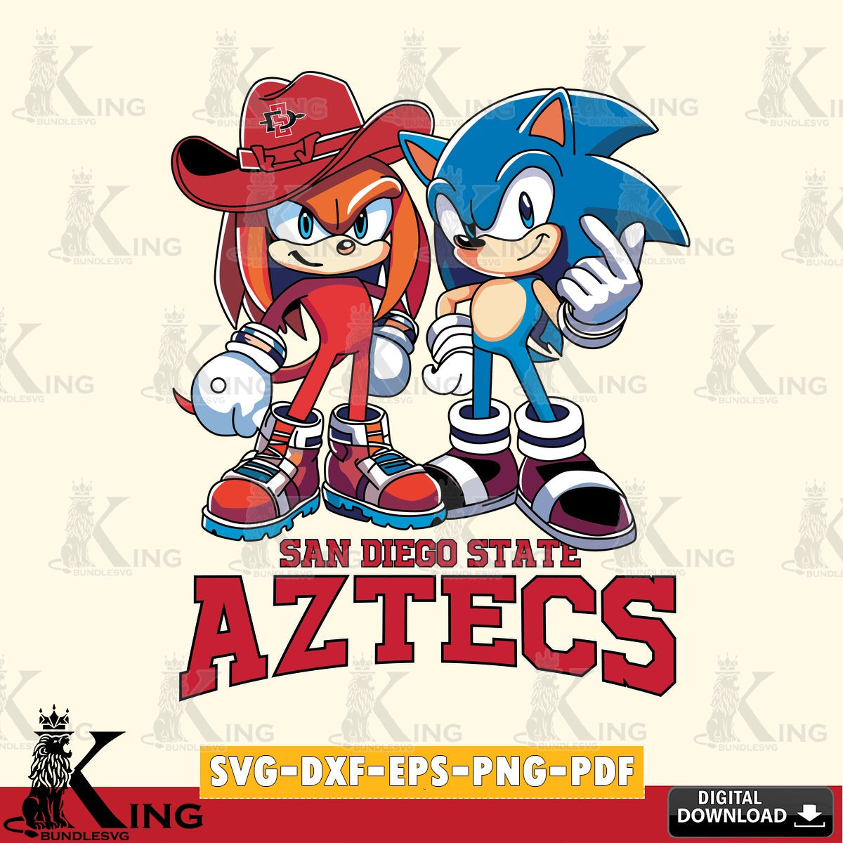 San Diego State Aztecs Sonic & Knuckles Football Mascot SVG file, Vector , Digital Download , PDF File , Instant Download