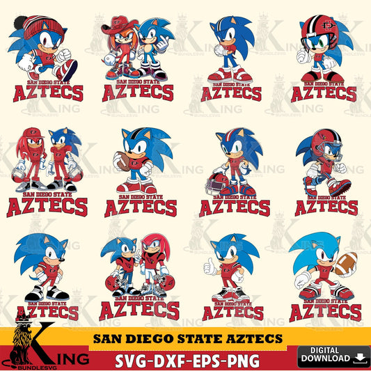 Jumbo collection of San Diego State Aztecs Sonic & Knuckles NCAA Football Bundle crafting file for iron-on transfer and vinyl