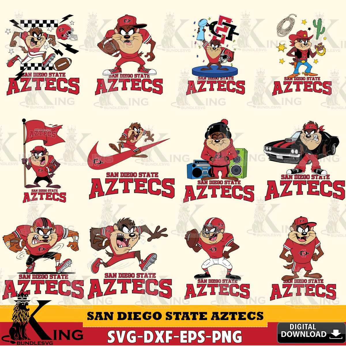 San Diego State Aztecs Taz Football NCAA Bundle SVG file, Cut file  , Digital Download , Instant Download, Taz svg, NCAA svg