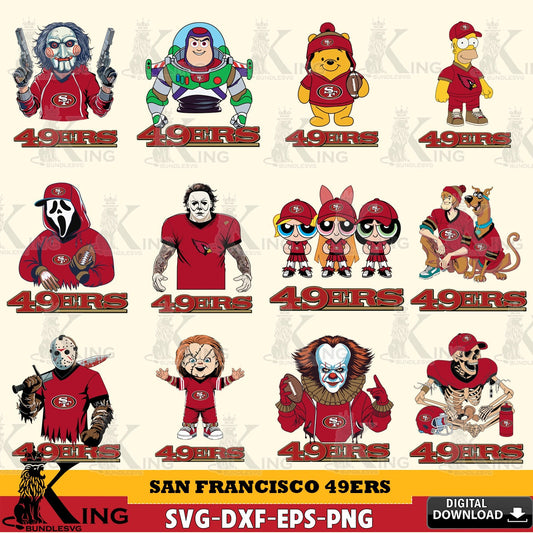 All-in-one bundle of San Francisco 49ers cartoon football NFL for cut file, digital download for Cricut Maker and paper crafts