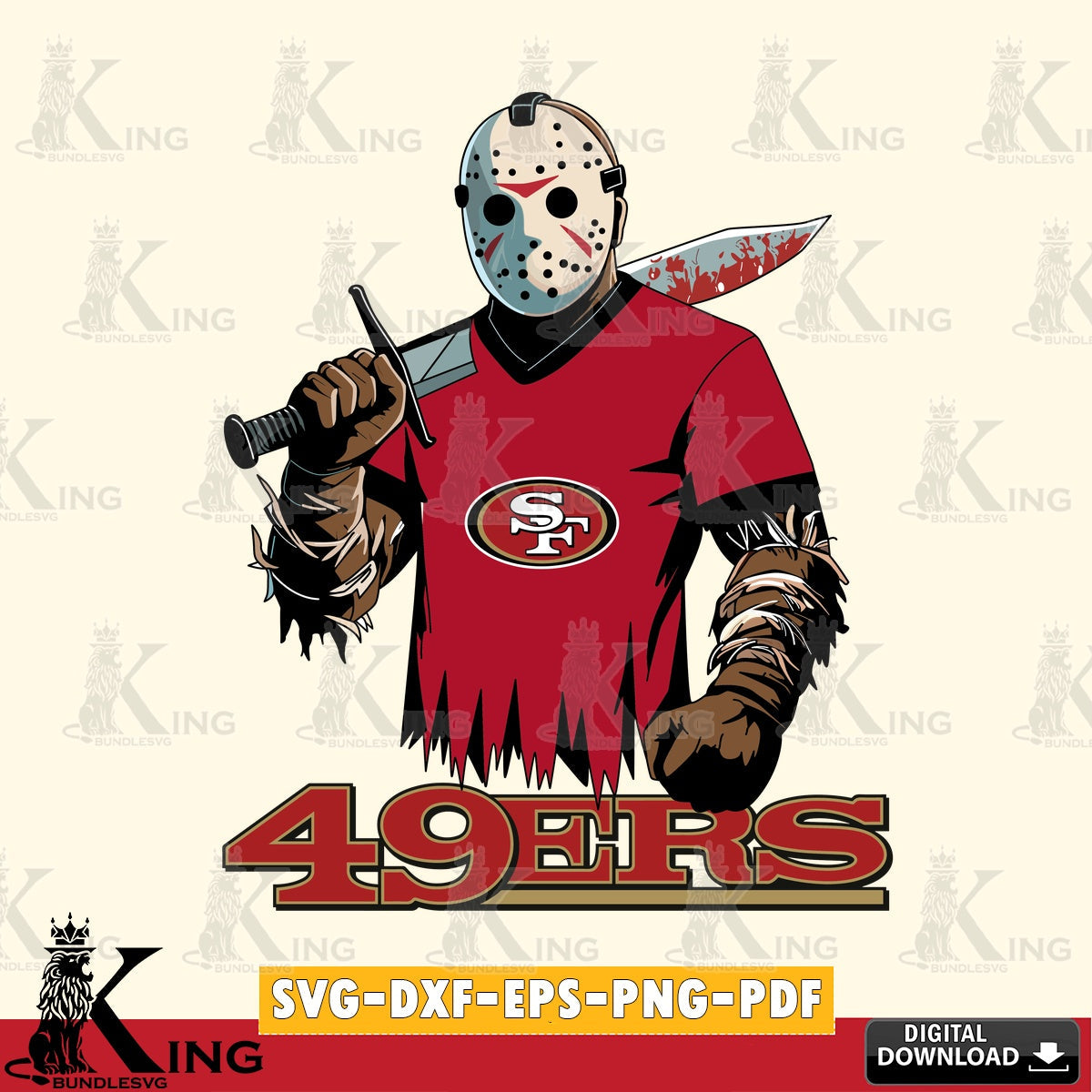 Eye-catching graphic of San Francisco 49ers Jason Voorhees Football, digital file for silhouette cameo and cricut projects