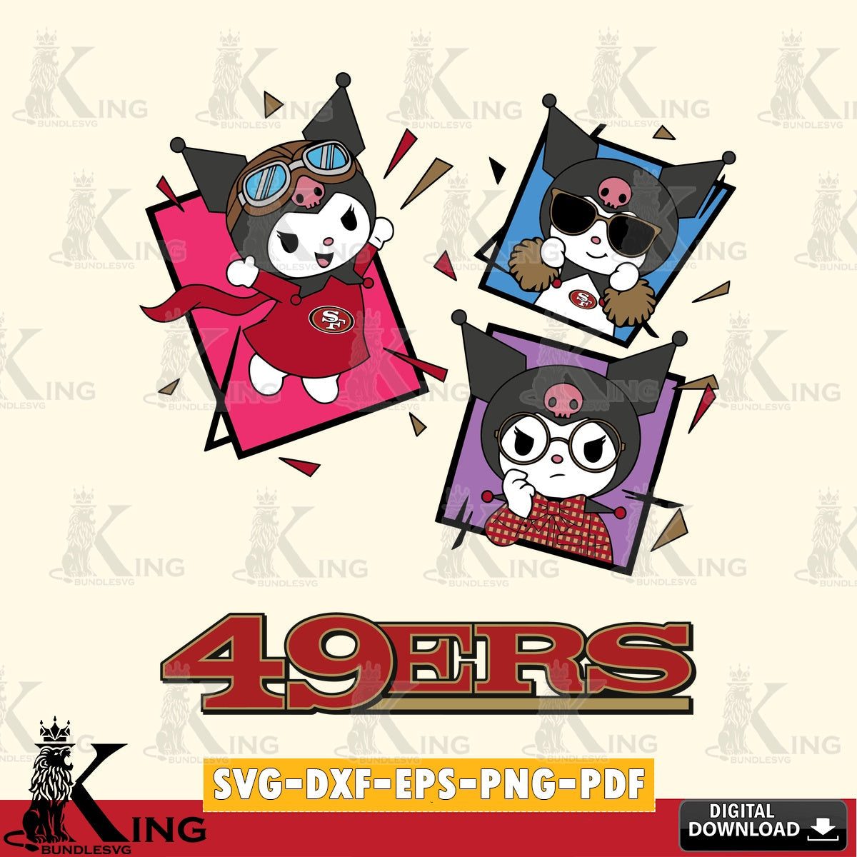 San Francisco 49ers Kuromi Action Football SVG file, Cricut, Cut file  , Digital Download , Instant Download, Sanrio svg, Clipart