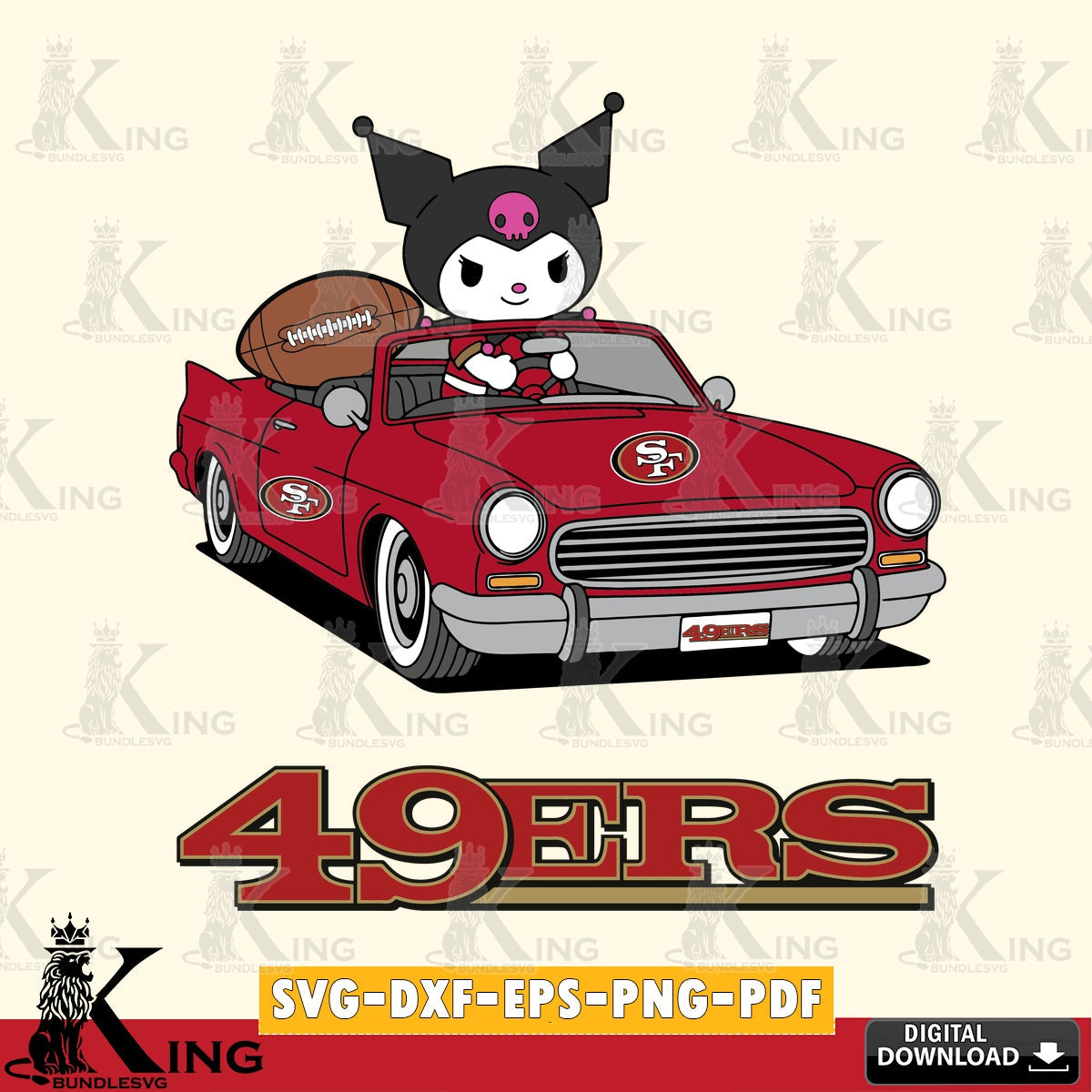 San Francisco 49ers Kuromi Car Football Game SVG file, Cricut, Cut file  , Digital Download , Instant Download, Sanrio svg, Clipart
