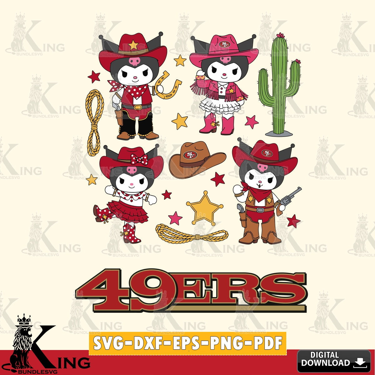 San Francisco 49ers Kuromi Cowboy Western SVG file, Cricut, Cut file  , Digital Download , Instant Download, Sanrio svg, Clipart