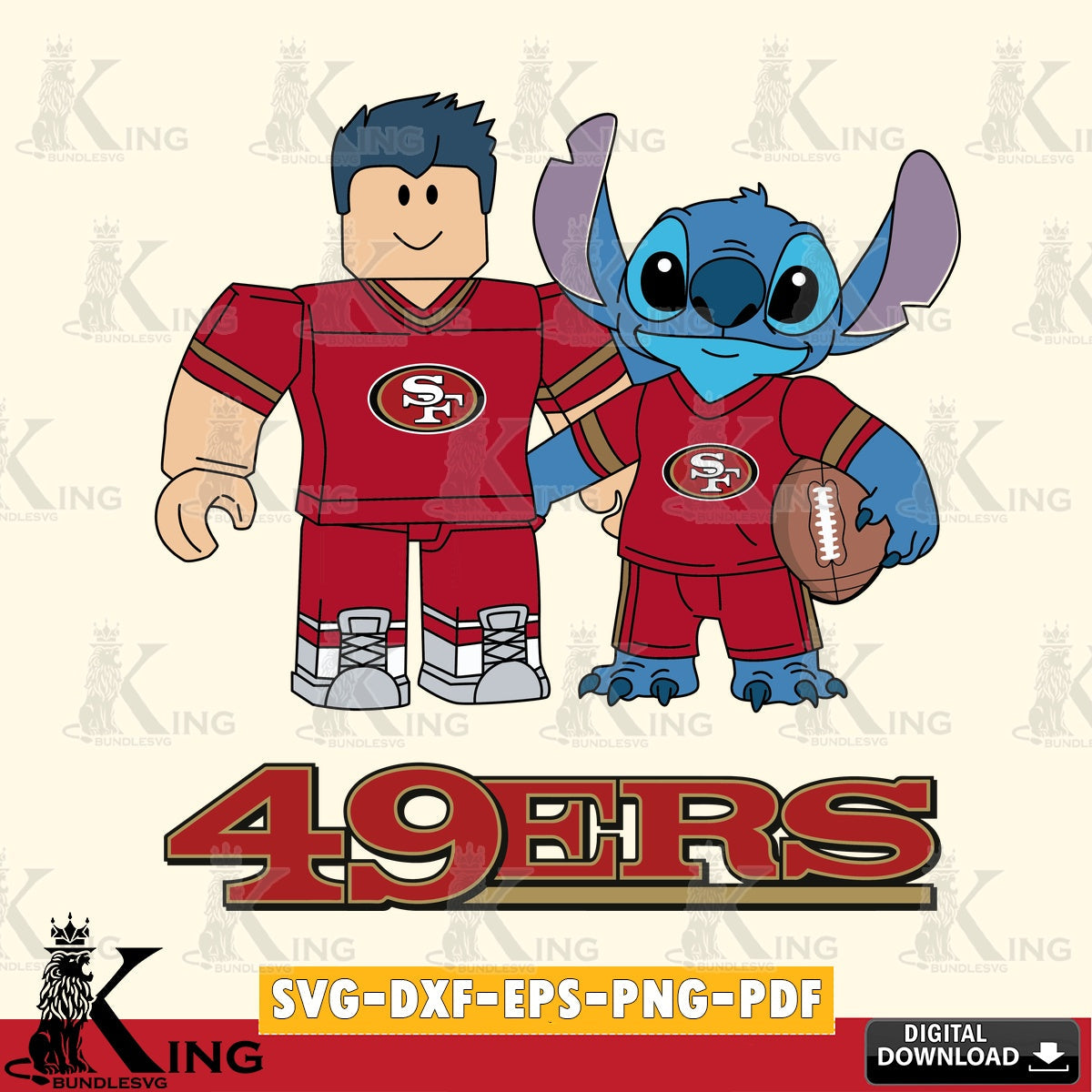San Francisco 49ers Roblox & Stitch Football SVG file , Cricut, NFL  File cut , Digital Download , PDF File