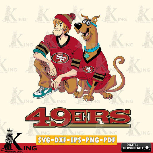 Digital clipart of San Francisco 49ers Shaggy and Scooby Doo football, printable vector design for sublimation and crafts