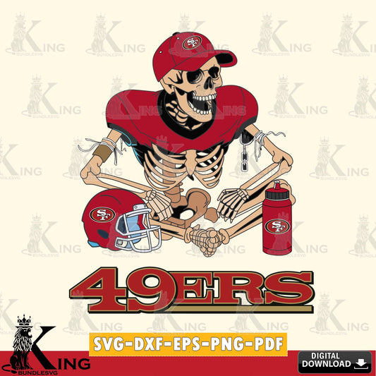 Digital download featuring a San Francisco 49ers skeleton player football, PNG clipart for sublimation printing and graphic