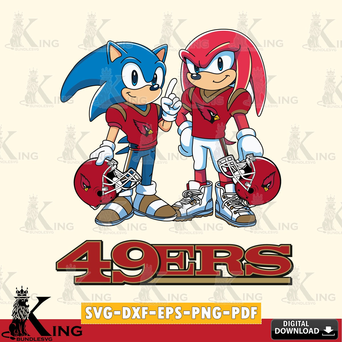 Eye-catching graphic of San Francisco 49ers Sonic and Knuckles football SVG cut file for personalized gifts and laser projects