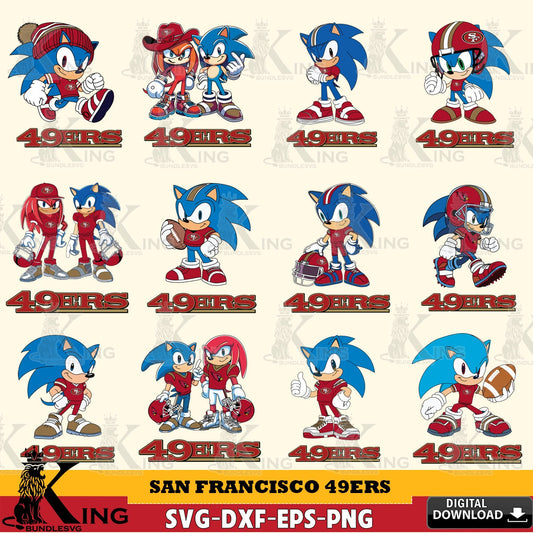 Exclusive set of San Francisco 49ers Sonic & Knuckles NFL Football Bundle SVG PNG design suitable for Glowforge and laser cutting