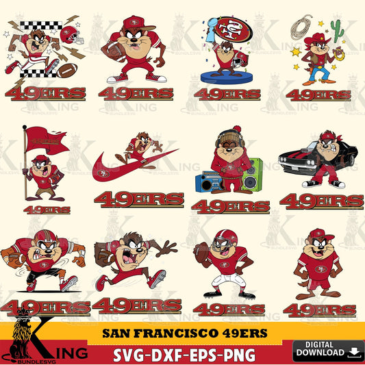 San Francisco 49ers Taz (Looney Tunes) Football NFL Bundle Cut file  , Digital Download , Instant Download, Looney Tunes svg, Football svg