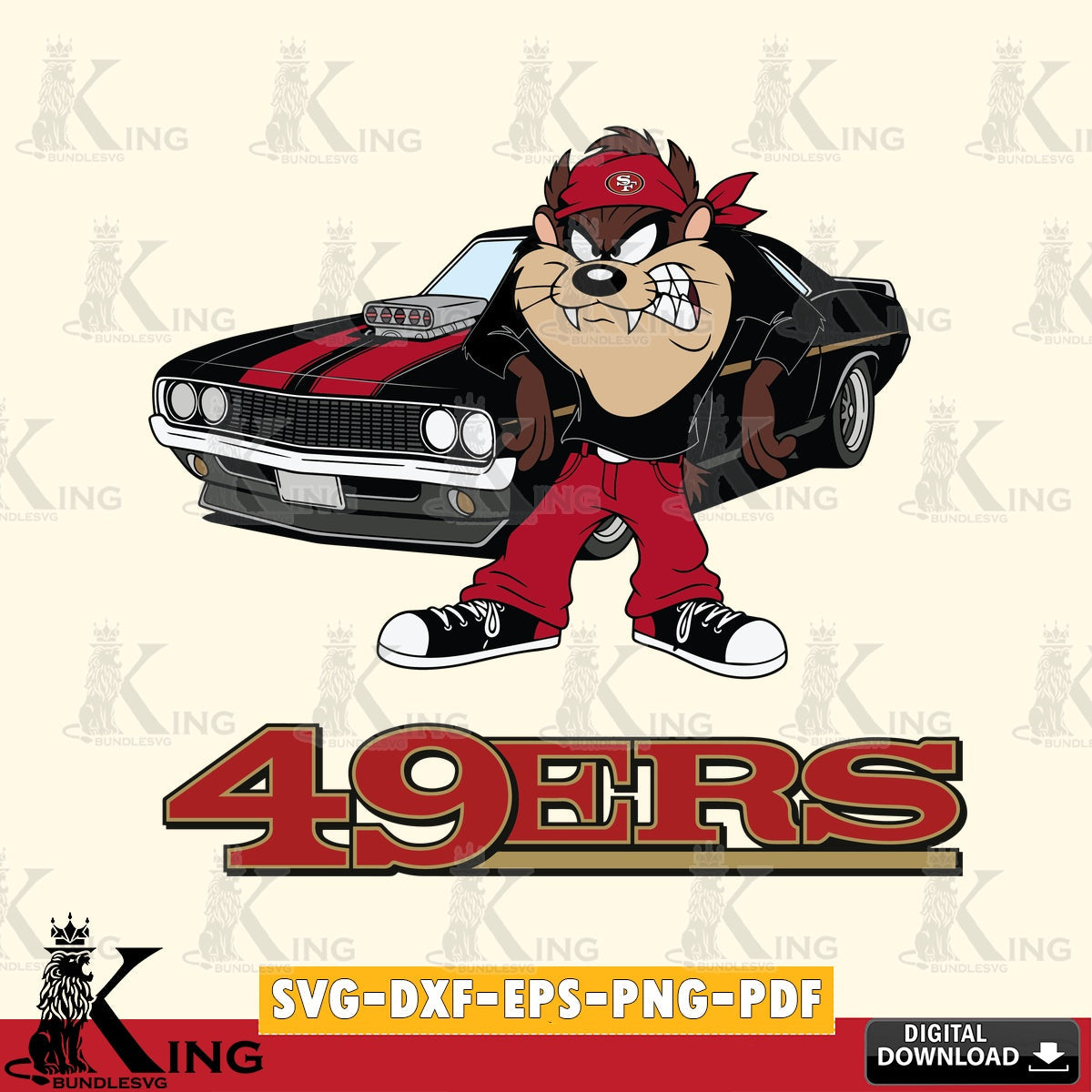 San Francisco 49ers Taz Racing Car Cut file  , Digital Download , Instant Download, Looney Tunes svg, Football svg