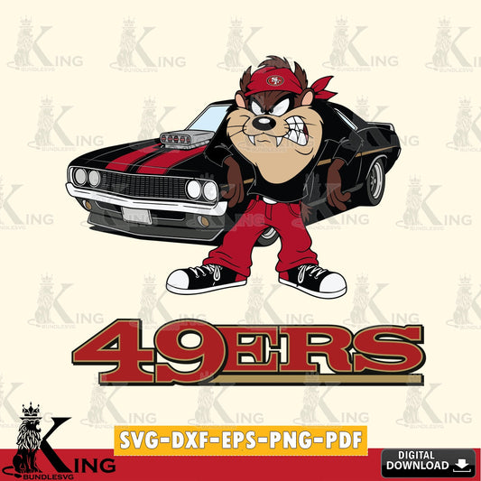 San Francisco 49ers Taz Racing Car Cut file  , Digital Download , Instant Download, Looney Tunes svg, Football svg