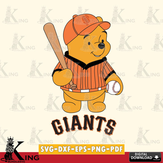 Artistic drawing of a San Francisco Giants baseball batter Winnie the Pooh cut file ideal for vinyl projects and T-shirt printing.