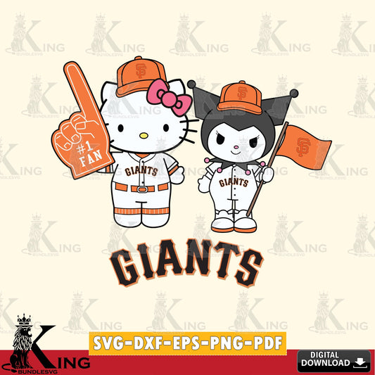 Massive pack of San Francisco Giants Hello Kitty Kuromi fan baseball designs vector illustration for POD merchandise and apparel