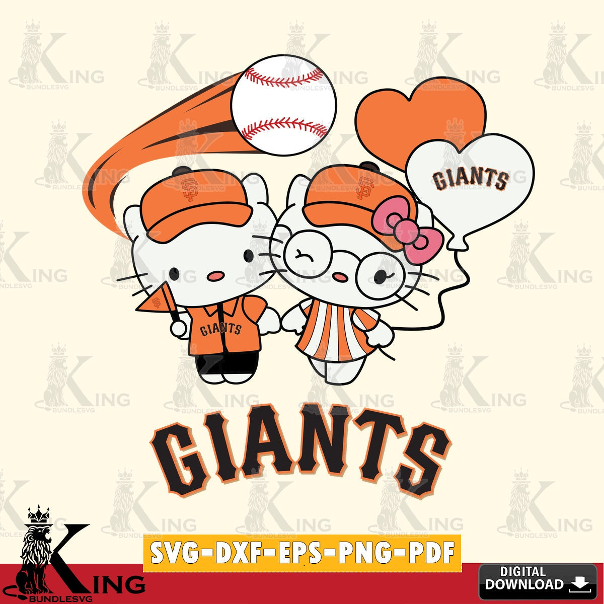 Variety pack of San Francisco Giants Hello Kitty baseball couple, versatile clip art for stickers, decals, and mugs