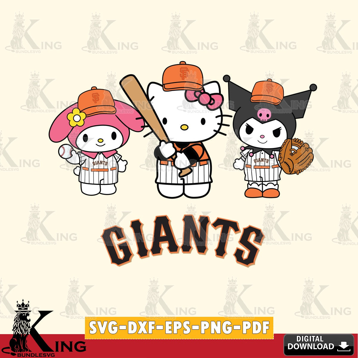 Digital download featuring San Francisco Giants Kawaii baseball team, a digital file for silhouette cameo and cricut projects.