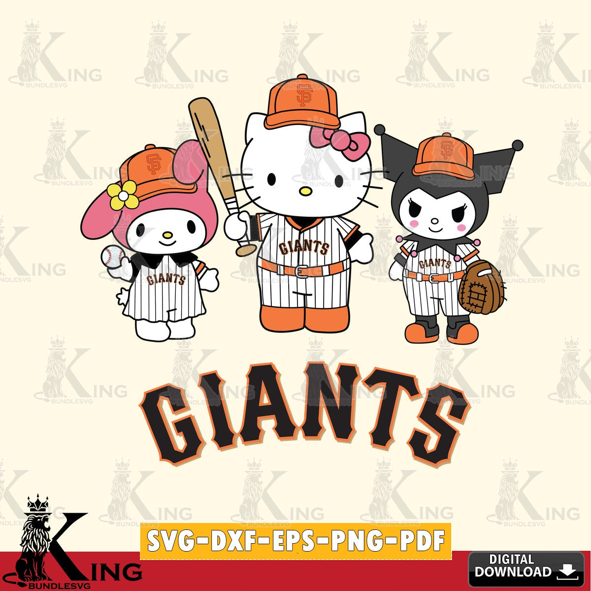 Ultimate set containing San Francisco Giants Squad kitty kuromi melody SVG PNG files perfect for Cricut and Silhouette cutting