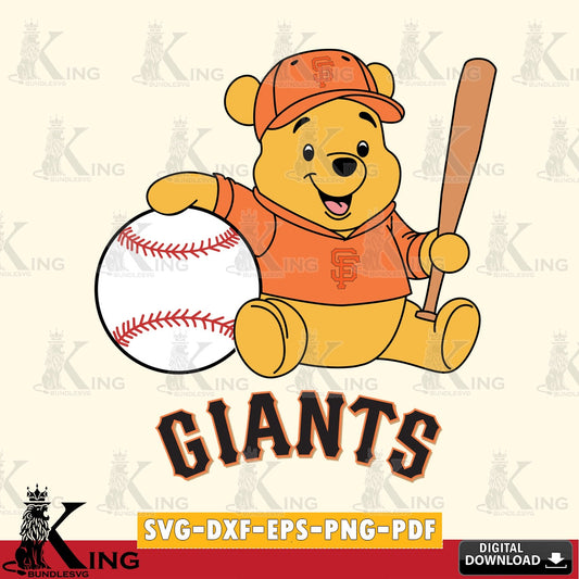 Artistic drawing of San Francisco Giants Winnie the Pooh baseball star player PNG clipart for sublimation printing and graphic